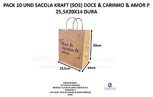 PACK 10 UND SACOLA KRAFT (SOS) DOCE P 25,5X20X14 DURA