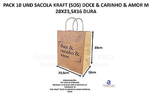 PACK 10 UND SACOLA KRAFT (SOS) DOCE&CARINHO&AMOR M 28X23,5X16 DURA