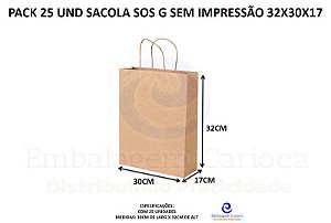 PACK 25 UND SACOLA SOS G SEM IMPRESSAO 32X30X17 DURA