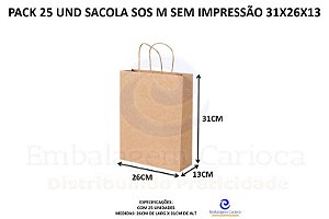 PACK 25 UND SACOLA SOS M SEM IMPRESSAO 31X26X13 DURA