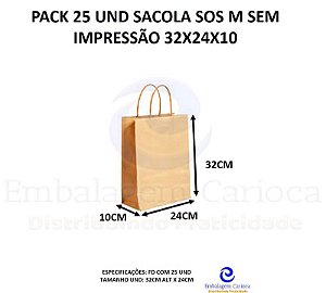 PACK 25 UND SACOLA SOS M SEM IMPRESSAO 32X24X10 DURA