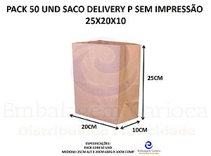 PACK 50 UND SACO SOS (5KG) DELIVERY P SEM IMPRESSAO 25X20X10 DURA