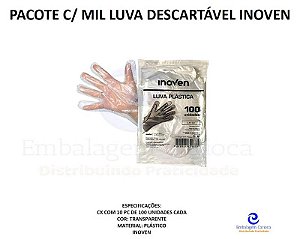 PACOTE C/ MIL LUVA DESCARTAVEL INOVEN