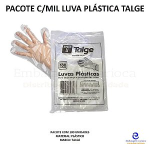 PACOTE C/MIL LUVA PLASTICA DESCARTAVEL TALGE