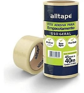PACOTE FITA PP ALLTAPE TR 45MMX40M PCT C/ 4 UND TRANSPARENTE SK200