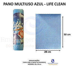 PANO MULTIUSO 28X50 AZUL CX C/12 ROLOS C/50 UND 25M LIFE CLEAN