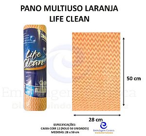 PANO MULTIUSO 28X50 LARANJA CX C/12 ROLOS C/50 UND 25M LIFE CLEAN