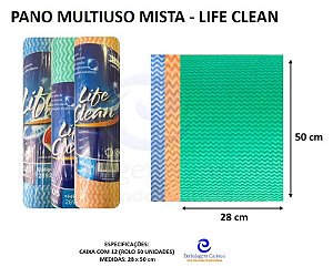 PANO MULTIUSO 28X50 MISTA CX C/12 ROLOS C/50 UND 25M LIFE CLEAN