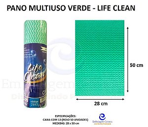 PANO MULTIUSO 28X50 VERDE CX C/12 ROLOS C/50 UND 25M LIFE CLEAN