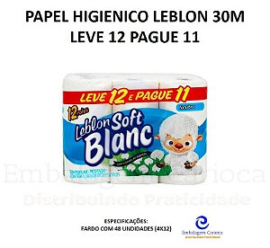 PAPEL HIGIENICO LEBLON 30M NEUT FD C/ 4X12 LEVE 12 PAGUE 11
