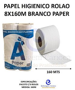 PAPEL HIGIENICO ROLAO 8X160M BRANCO PAPER