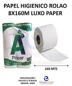 PAPEL HIGIENICO ROLAO 8X160M LUXO PAPER