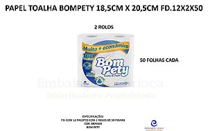 PAPEL TOALHA BOMPETY 18,5CM X 19,5CM FD.12X2X50