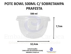 POTE BOWL 500ML C/ SOBRETAMPA 12X20 PRAFESTA