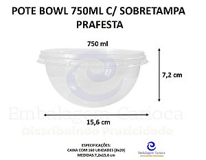 POTE BOWL 750ML C/ SOBRETAMPA 8X20 PRAFESTA