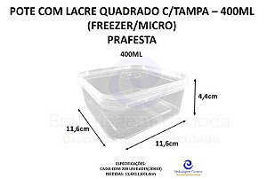 POTE COM LACRE QUADRADO 400ML 10X10 PRAFESTA (FREEZER/MICRO)