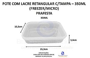 POTE COM LACRE RETANGULAR PP 350ML 20X10 C/TAMPA PRAFESTA (FREEZER/MICRO) KIT