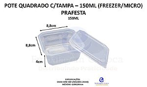 POTE QUADRADO 150ML C/TAMPA CX.15X20 PRAFESTA (FREEZER/MICRO)