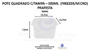 POTE QUADRADO 500ML C/TAMPA CX.10X20 PRAFESTA (FREEZER/MICRO)
