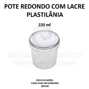 POTE REDONDO C/TAMPA COM LACRE 220ML CX. 20X10 PLASTILANIA