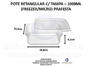 POTE RETANGULAR PP 1000ML 6X24 C/TAMPA PRAFESTA (FREEZER/MICRO) KIT