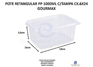 POTE RETANGULAR PP 1000ML C/TAMPA CX.6X24 GOURMAX