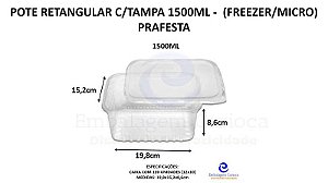 POTE RETANGULAR PP 1500ML 12X10 C/TAMPA PRAFESTA (FREEZER/MICRO) KIT
