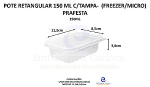 POTE RETANGULAR PP 150ML C/TAMPA CX.15X20 PRAFESTA (FREEZER/MICRO) KIT