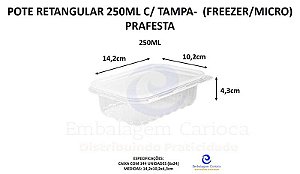 POTE RETANGULAR PP 250ML CX 6X24 C/TAMPA PRAFESTA (FREEZER/MICRO) KIT
