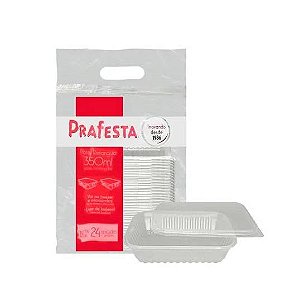 POTE RETANGULAR PP 350ML 6X24 C/TAMPA PRAFESTA (FREEZER/MICRO) KIT