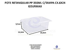 POTE RETANGULAR PP 350ML C/TAMPA CX.6X24 GOURMAX