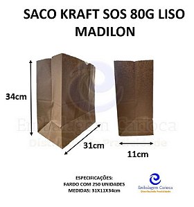 SACO KRAFT SOS 80G LISO 31X11X34 FD. C/250 MADILON MEDIO