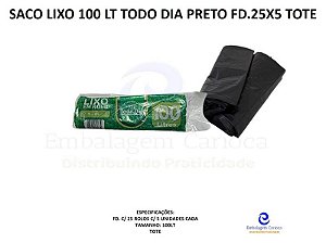 SACO LIXO ROLO PRETO 100 LT TODO DIA FD.25X5 TOTE