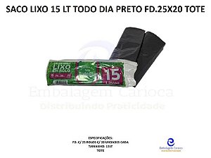 SACO LIXO ROLO PRETO 15 LT TODO DIA FD.25X20 TOTE