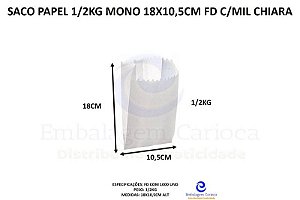 SACO PAPEL 1/2KG MONO 18X10,5CM FD C/MIL CHIARA