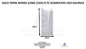 SACO PAPEL MONO 1/4KG (32X17) P/ ALIMENTOS LISO C/ MIL DALPACK