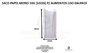 SACO PAPEL MONO 1KG (32X26) P/ ALIMENTOS LISO C/ MIL DALPACK