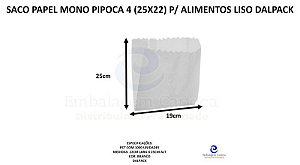 SACO PAPEL MONO PIPOCA 4 (25X22) P/ ALIMENTOS LISO C/ MIL DALPACK