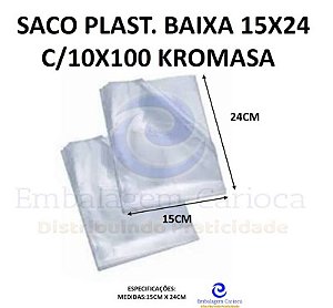 SACO PLAST. BAIXA 15X24 C/10X100 KROMASA