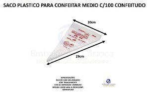 SACO PLASTICO PARA CONFEITAR MEDIO C/100 CONFEITUDO