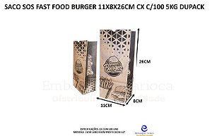 SACO SOS FAST FOOD BURGER 11X8X26CM CX C/100 3KG DUPACK
