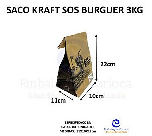 SACO SOS FAST FOOD IMPRESSO 11X8X22CM CX C/100 3KG