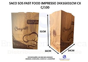 SACO SOS FAST FOOD IMPRESSO 24X16X31CM CX C/100 17,5KG