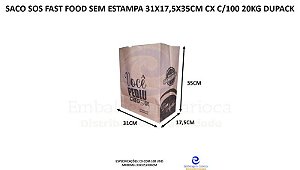 SACO SOS FAST FOOD PEDIU CHEGOU 31X17,5X35CM CX C/100 20KG DUPACK