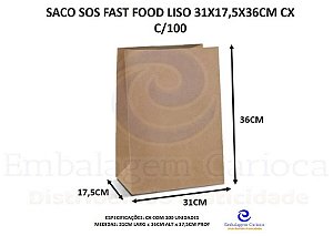 SACO SOS FAST FOOD SEM ESTAMPA 31X17,5X35CM CX C/100 20KG DUPACK