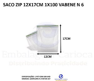 SACO ZIP 12X17CM 1X50 VABENE N 6