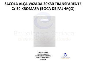 SACOLA ALCA VAZADA 20X30 TRANSPARENTE C/ 50 KROMASA (BOCA DE PALHACO)