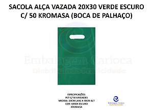 SACOLA ALCA VAZADA 20X30 VERDE ESCURO C/ 50 KROMASA (BOCA DE PALHACO)