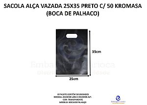 SACOLA ALCA VAZADA 25X35 PRETO C/ 50 KROMASA (BOCA DE PALHACO)
