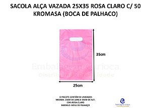 SACOLA ALCA VAZADA 25X35 ROSA CLARO C/ 50 KROMASA (BOCA DE PALHACO)